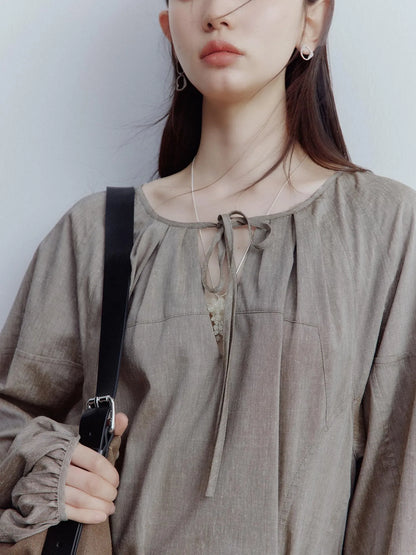 Fog Forest Linen Blend Maxi Dress with Detailing