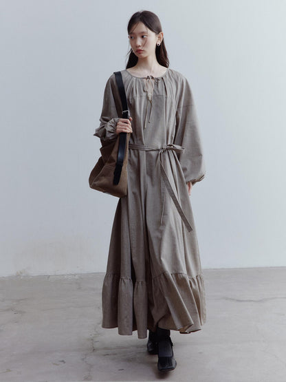 FUSSED Fog Forest Linen Blend Maxi Dress with Detailing