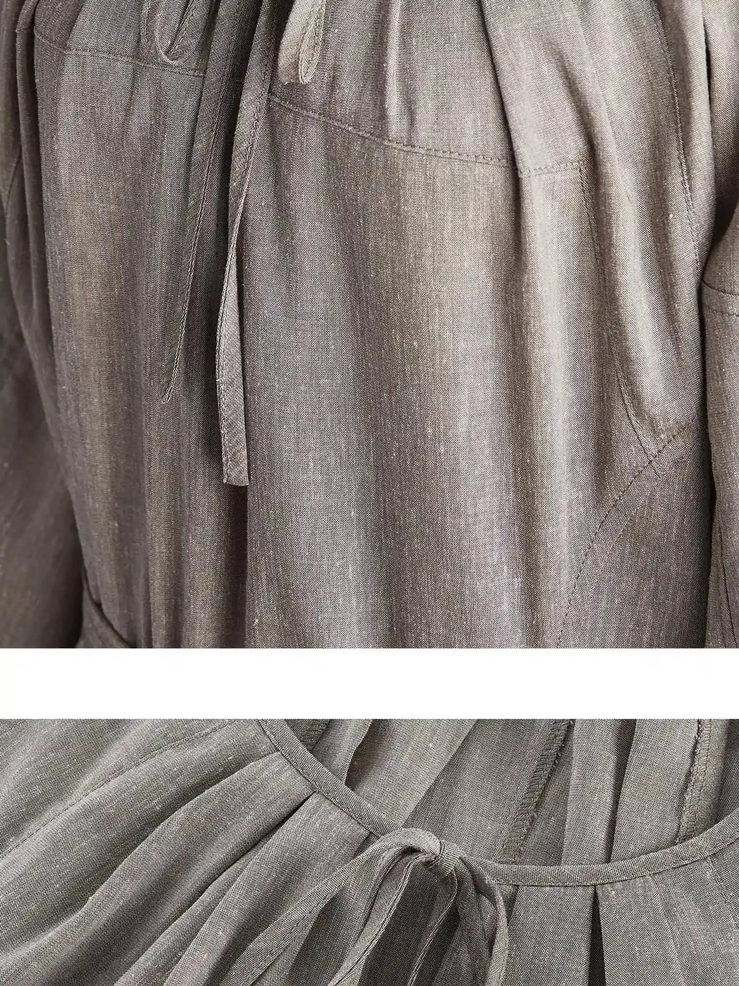 Fog Forest Linen Blend Maxi Dress with Detailing