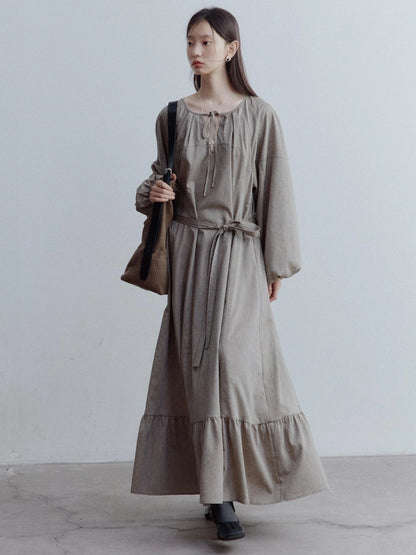 Fog Forest Linen Blend Maxi Dress with Detailing