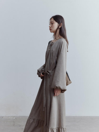FUSSED Fog Forest Linen Blend Maxi Dress with Detailing