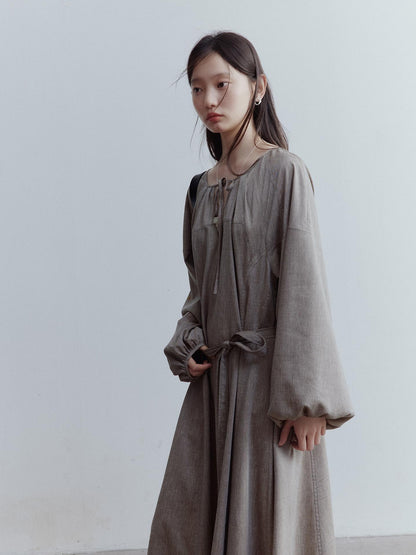 FUSSED Fog Forest Linen Blend Maxi Dress with Detailing