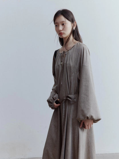 Fog Forest Linen Blend Maxi Dress with Detailing