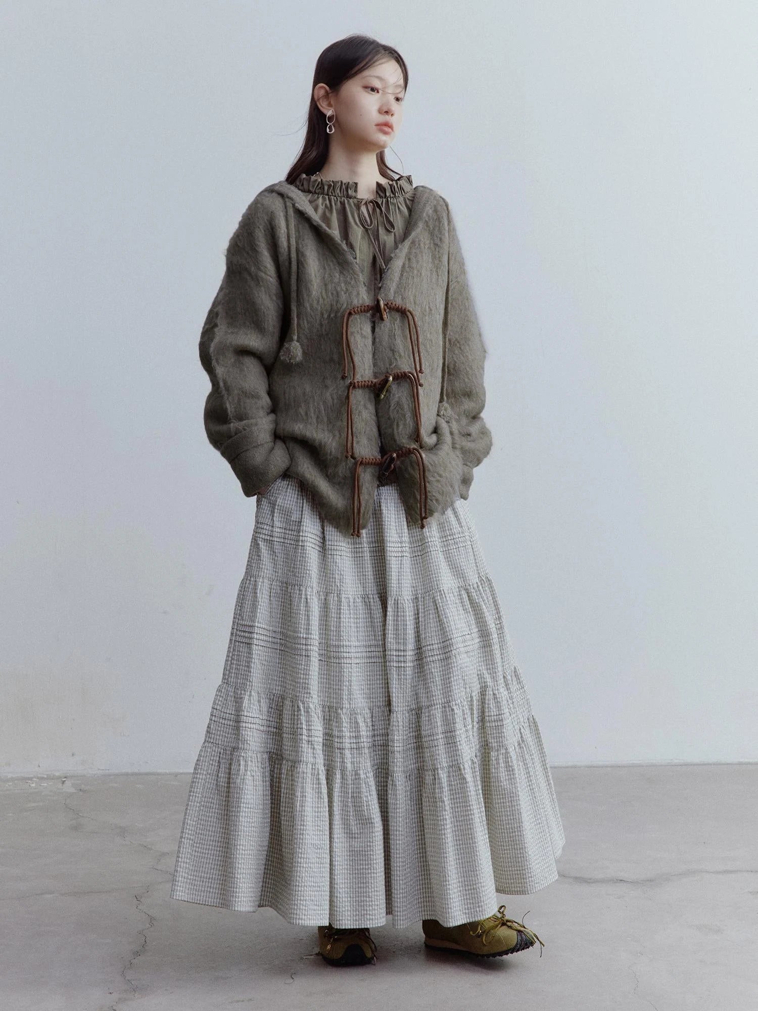 Fog Forest Wool Mohair Brushed Fuzzy Cardigan Coat