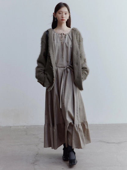 Fog Forest Wool Mohair Brushed Fuzzy Cardigan Coat