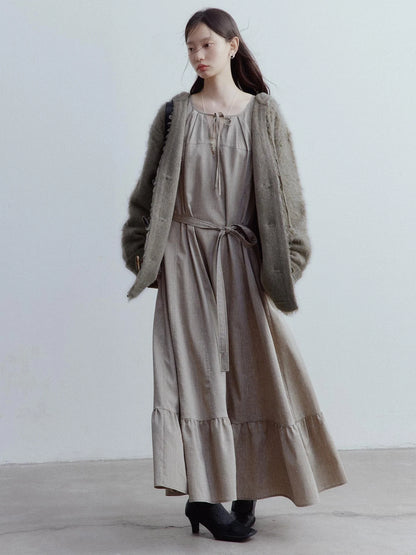 Fog Forest Wool Mohair Brushed Fuzzy Cardigan Coat