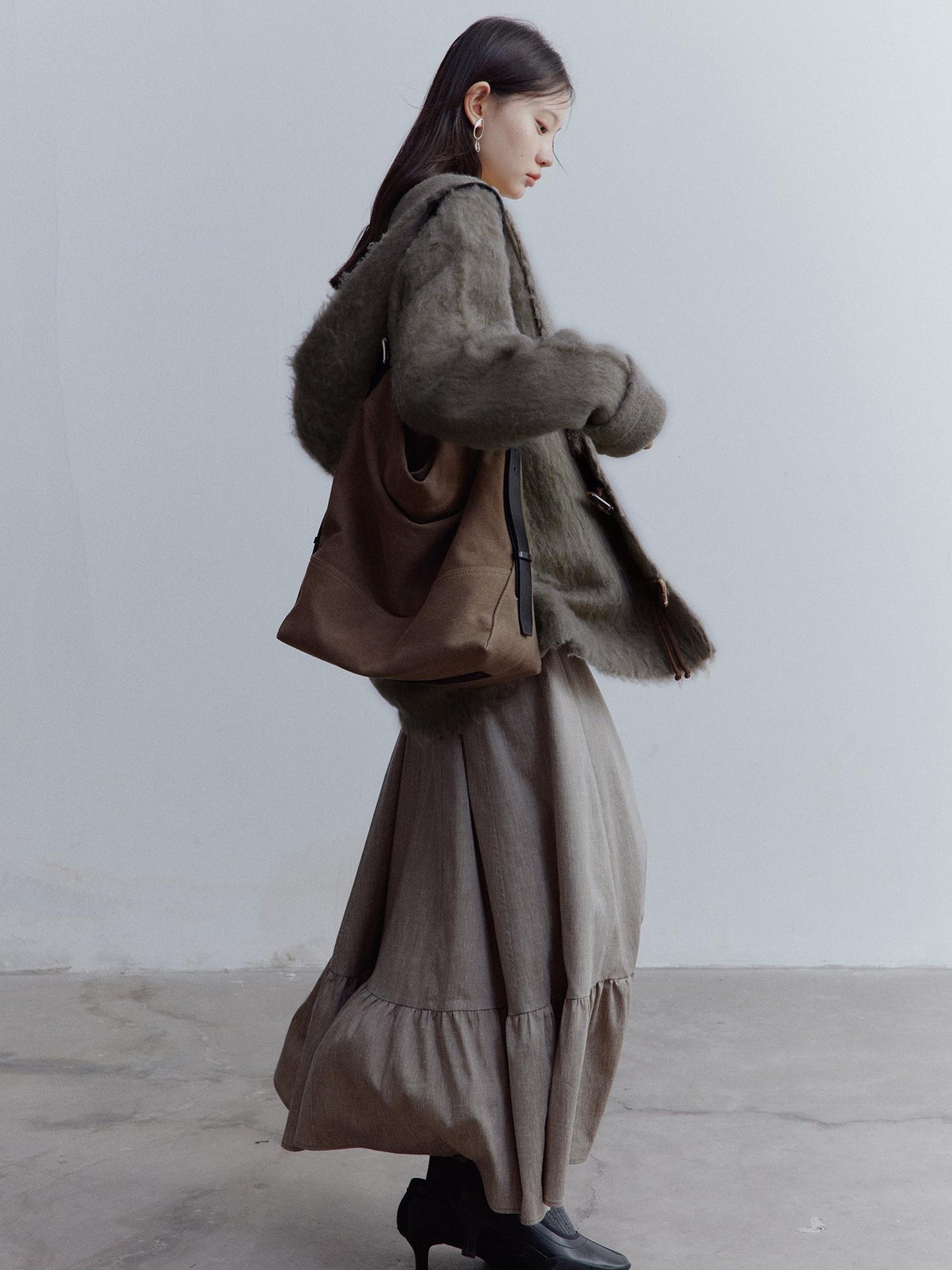 FUSSED Fog Forest Wool Mohair Brushed Fuzzy Cardigan Coat