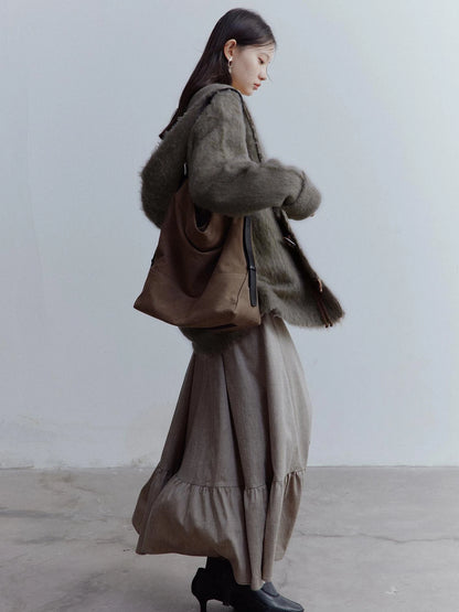 Fog Forest Wool Mohair Brushed Fuzzy Cardigan Coat