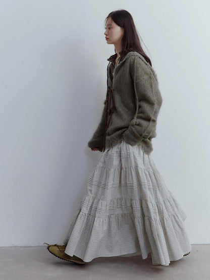 Fog Forest Wool Mohair Brushed Fuzzy Cardigan Coat