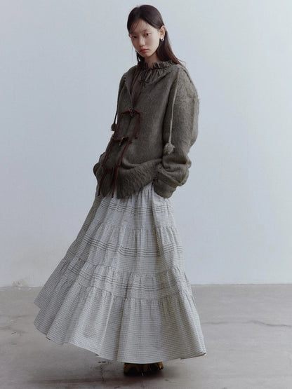 Fog Forest Wool Mohair Brushed Fuzzy Cardigan Coat