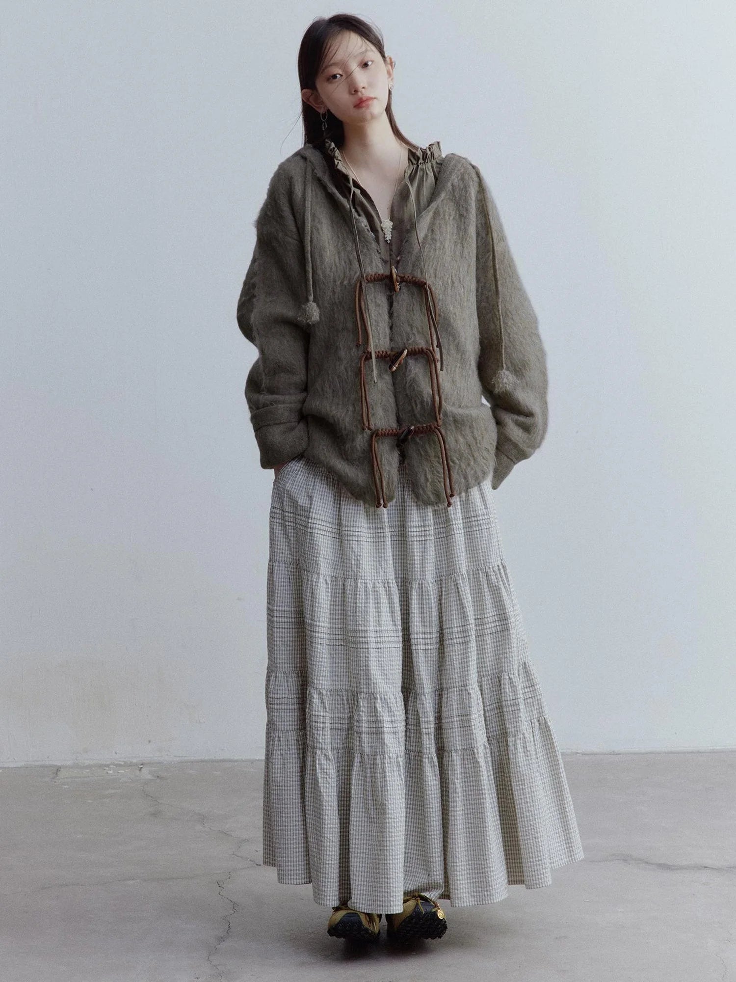 Fog Forest Wool Mohair Brushed Fuzzy Cardigan Coat