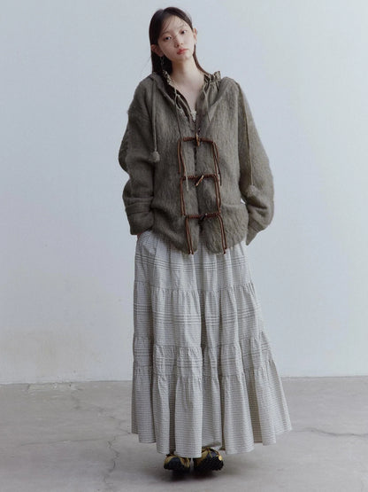 Fog Forest Wool Mohair Brushed Fuzzy Cardigan Coat