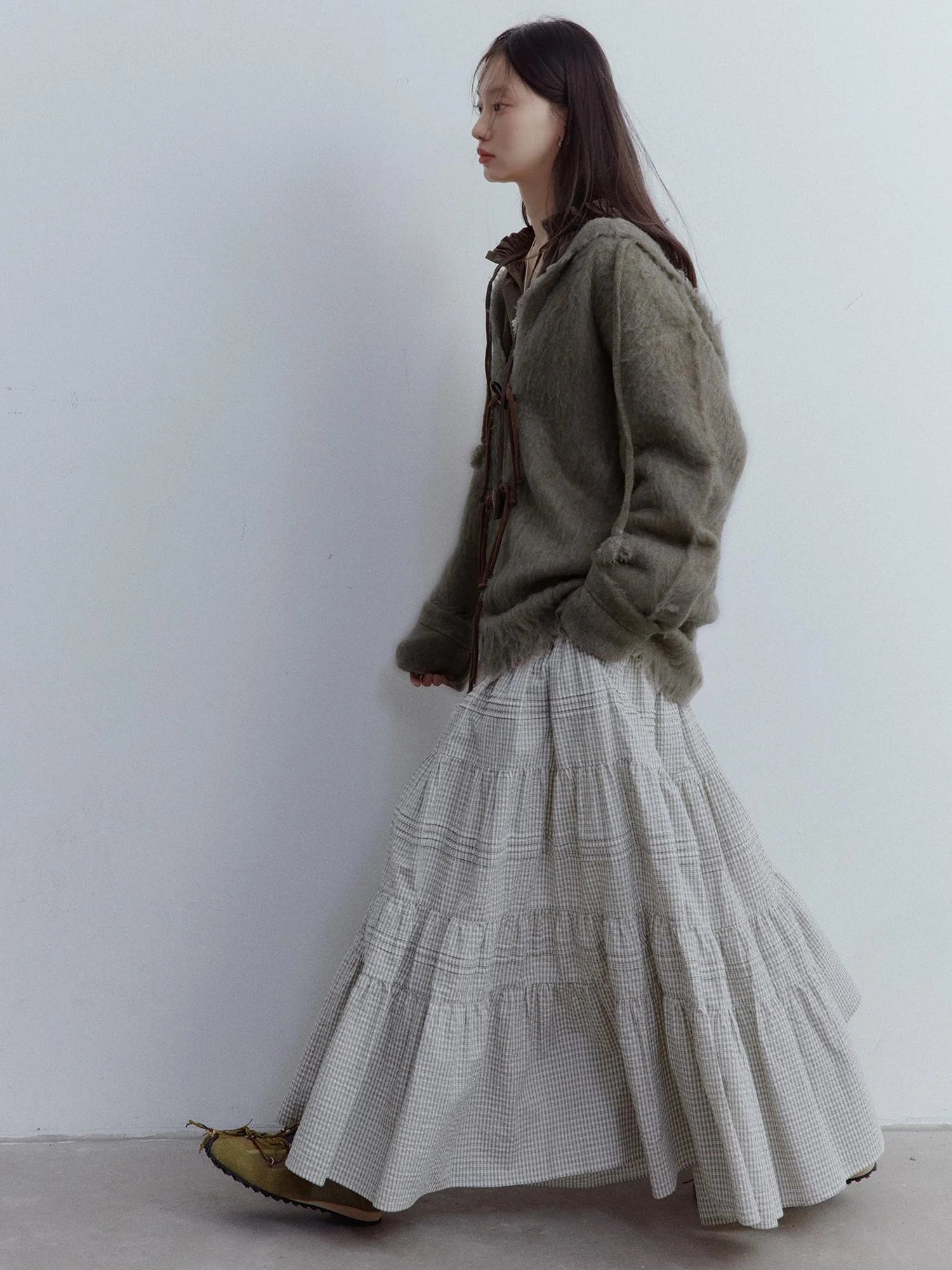 Fog Forest Wool Mohair Brushed Fuzzy Cardigan Coat