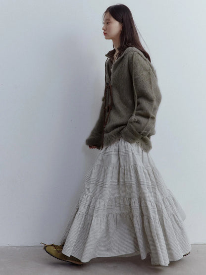 Fog Forest Wool Mohair Brushed Fuzzy Cardigan Coat