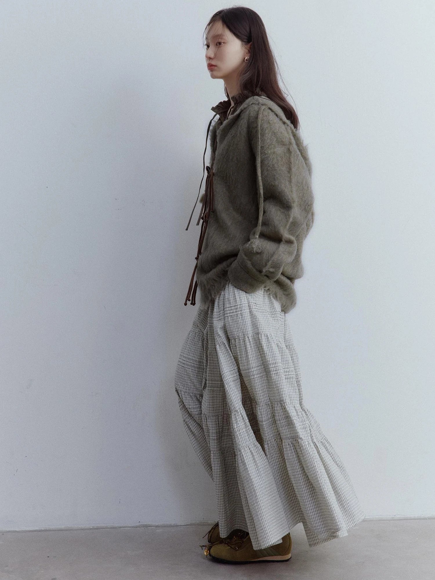 Fog Forest Wool Mohair Brushed Fuzzy Cardigan Coat