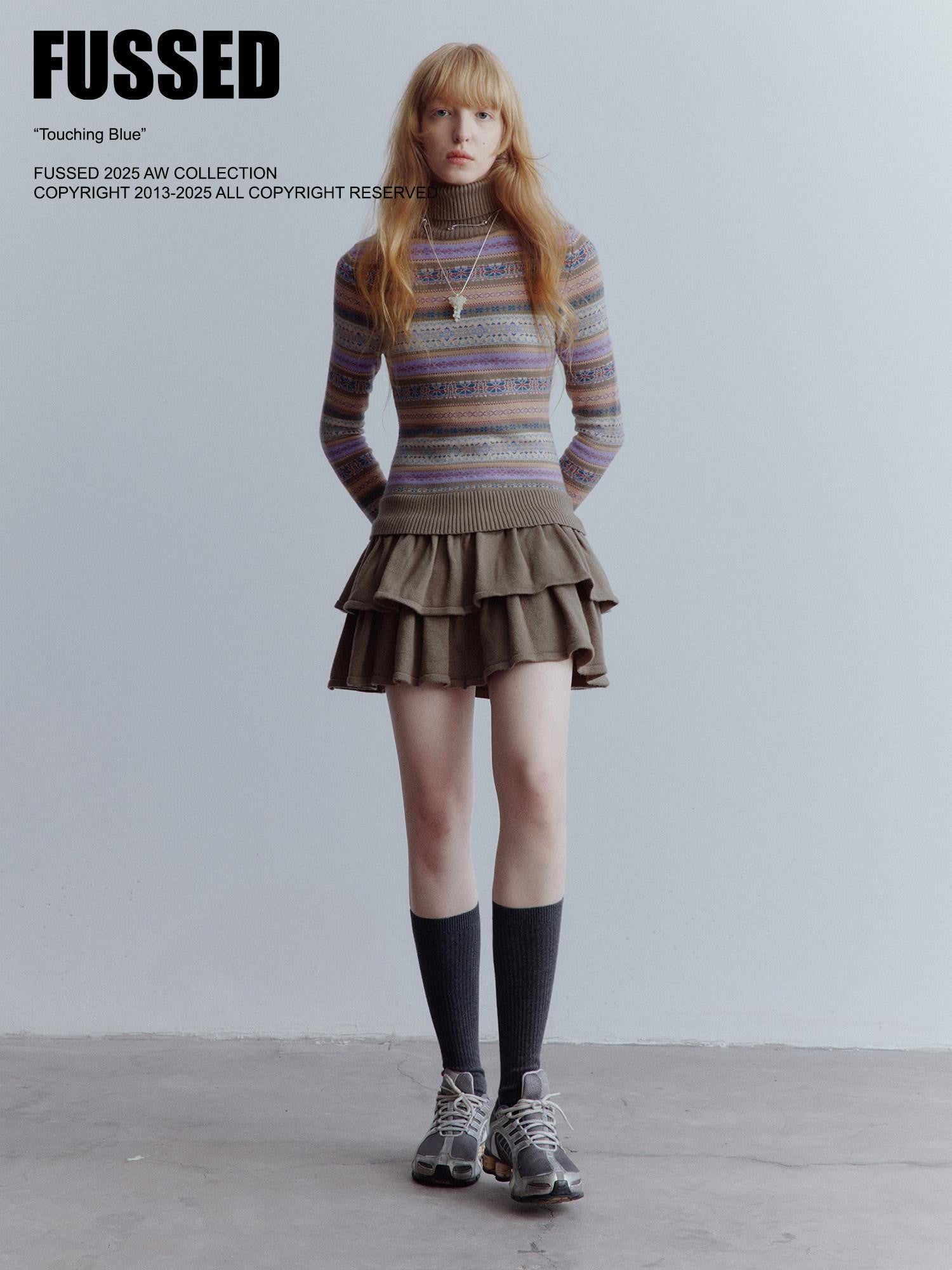 FUSSED Forest Elf Fair Isle Jacquard Layered Splice Women&