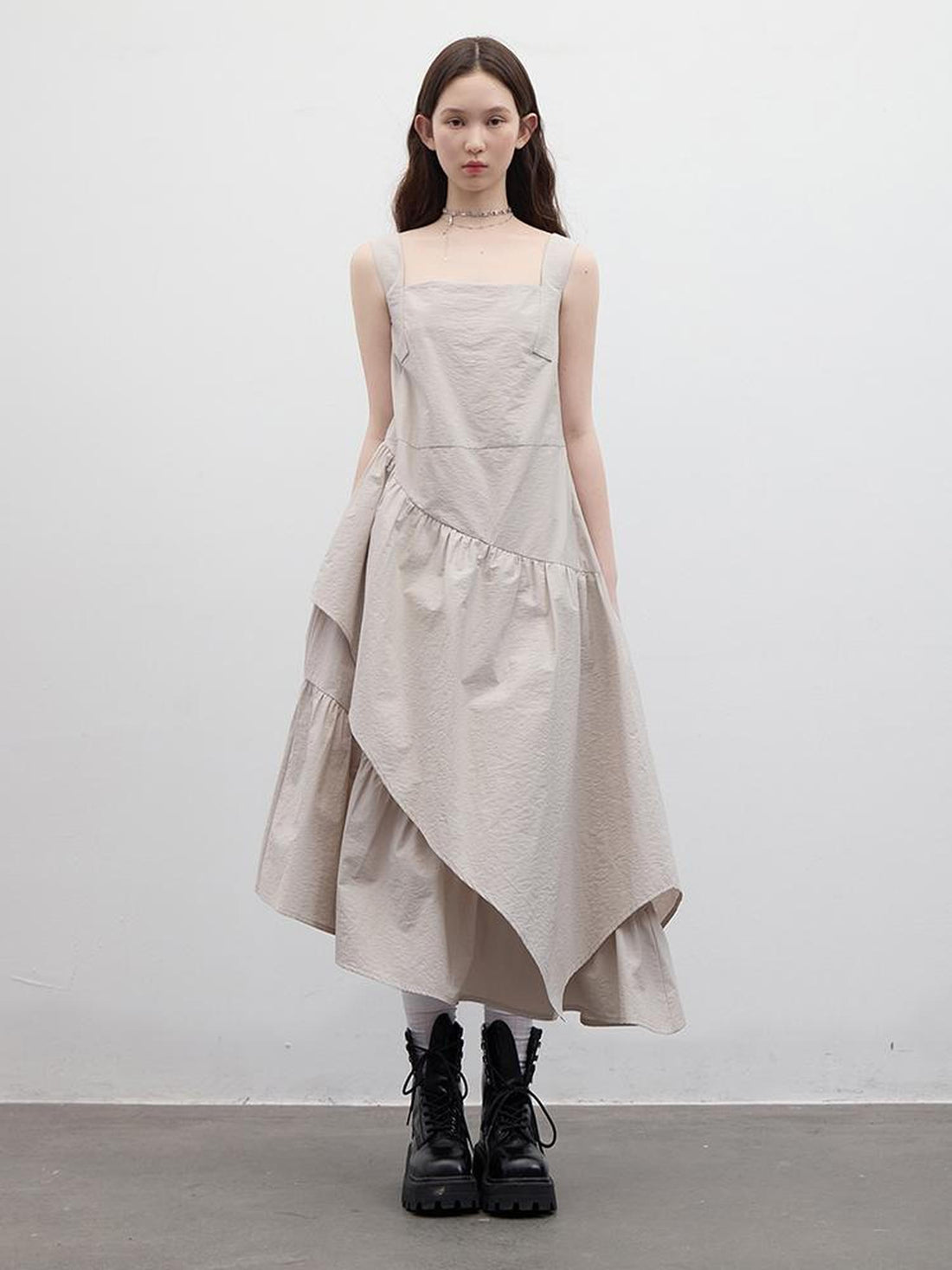 FUSSED Fussed 25ss Textured Paper Feel Layered Lavender Asymmetrical Dress
