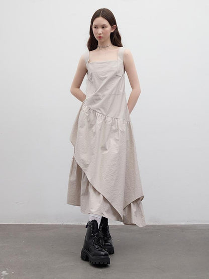 FUSSED Fussed 25ss Textured Paper Feel Layered Lavender Asymmetrical Dress