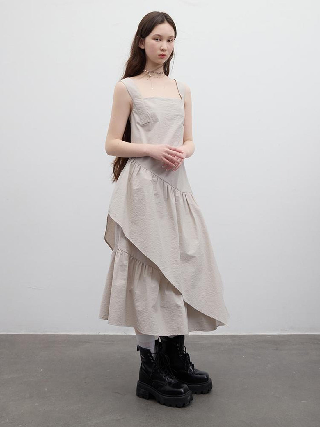 FUSSED Fussed 25ss Textured Paper Feel Layered Lavender Asymmetrical Dress