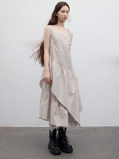 FUSSED Fussed 25ss Textured Paper Feel Layered Lavender Asymmetrical Dress