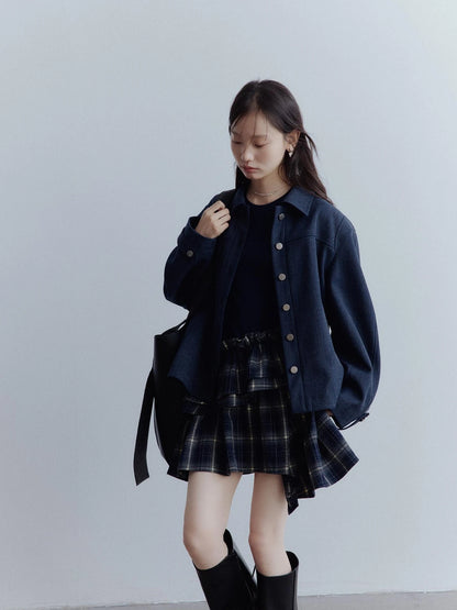 Fussed Asymmetric Hem Plaid Paneled Knit Dress