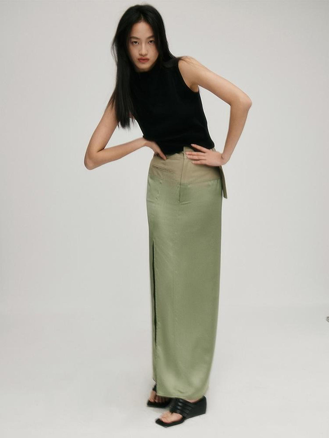 FUSSED Fussed S Series Lotus Leaf Green Split Hem Skirt