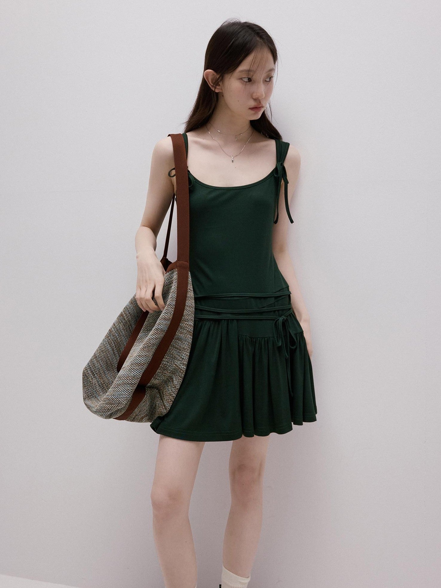 FUSSED Garden Ribbon Asymmetric 3d Sash Gathered Knit Women&