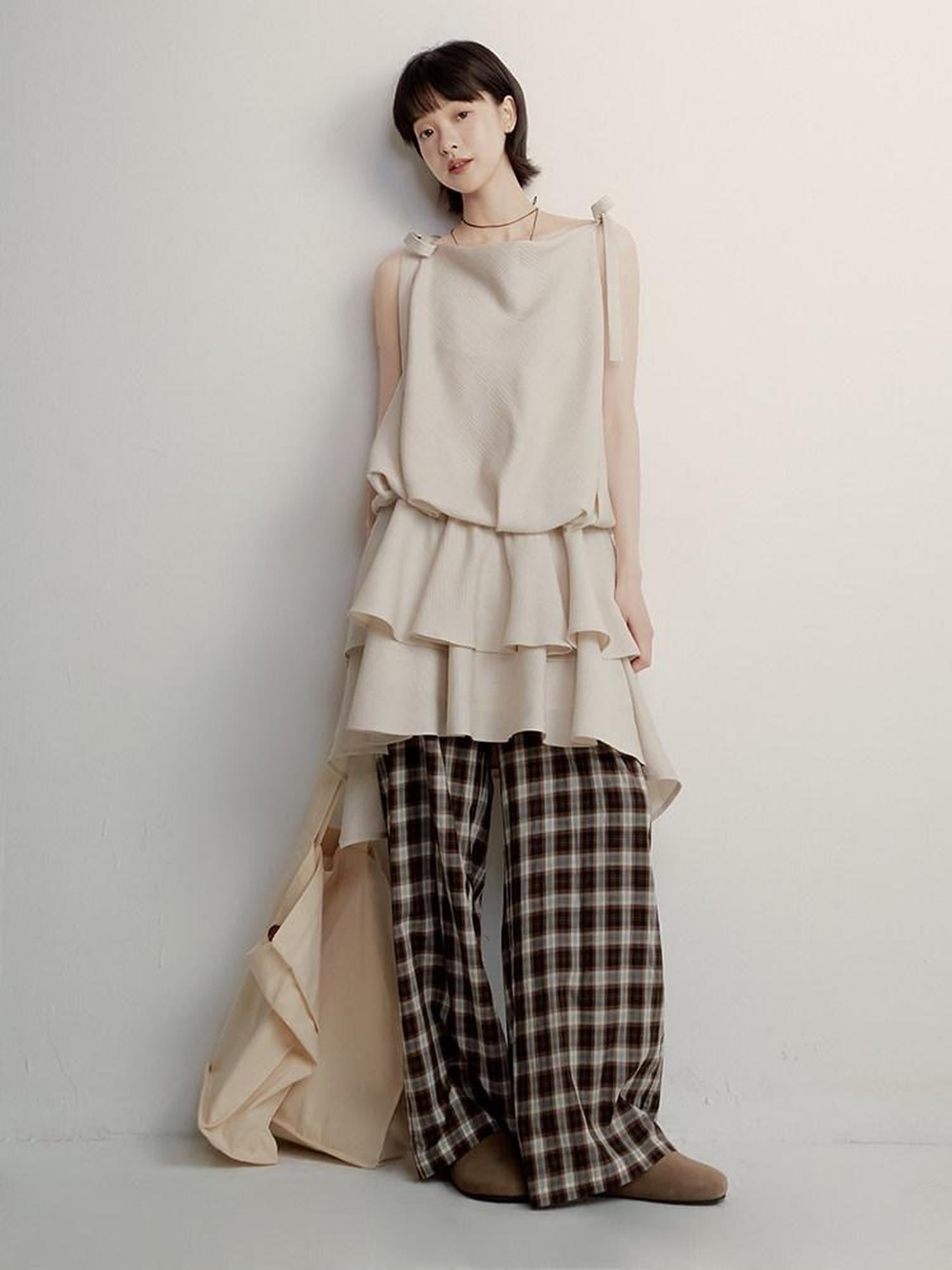 FUSSED Geometric Plaid Drape High Waist Women&