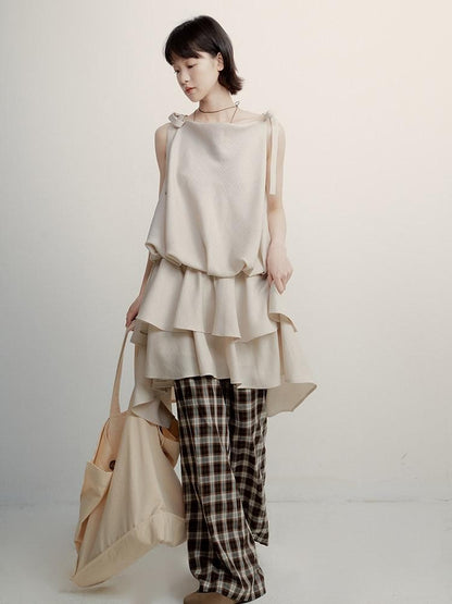 FUSSED Geometric Plaid Drape High Waist Women&