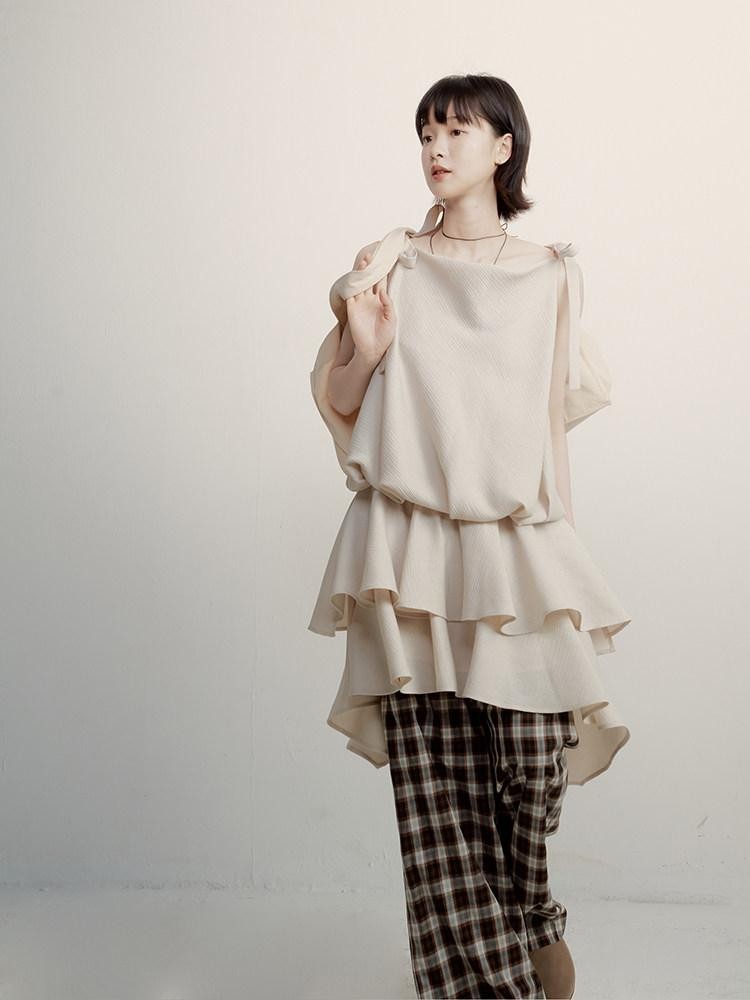 FUSSED Geometric Plaid Drape High Waist Women&