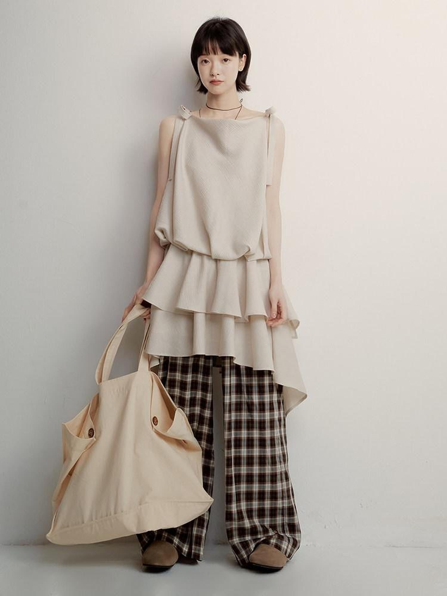 FUSSED Geometric Plaid Drape High Waist Women&