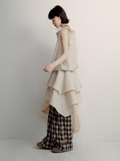 FUSSED Geometric Plaid Drape High Waist Women&