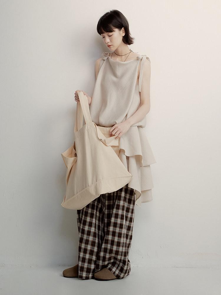 FUSSED Geometric Plaid Drape High Waist Women&