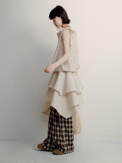 FUSSED Geometric Plaid Drape High Waist Women&