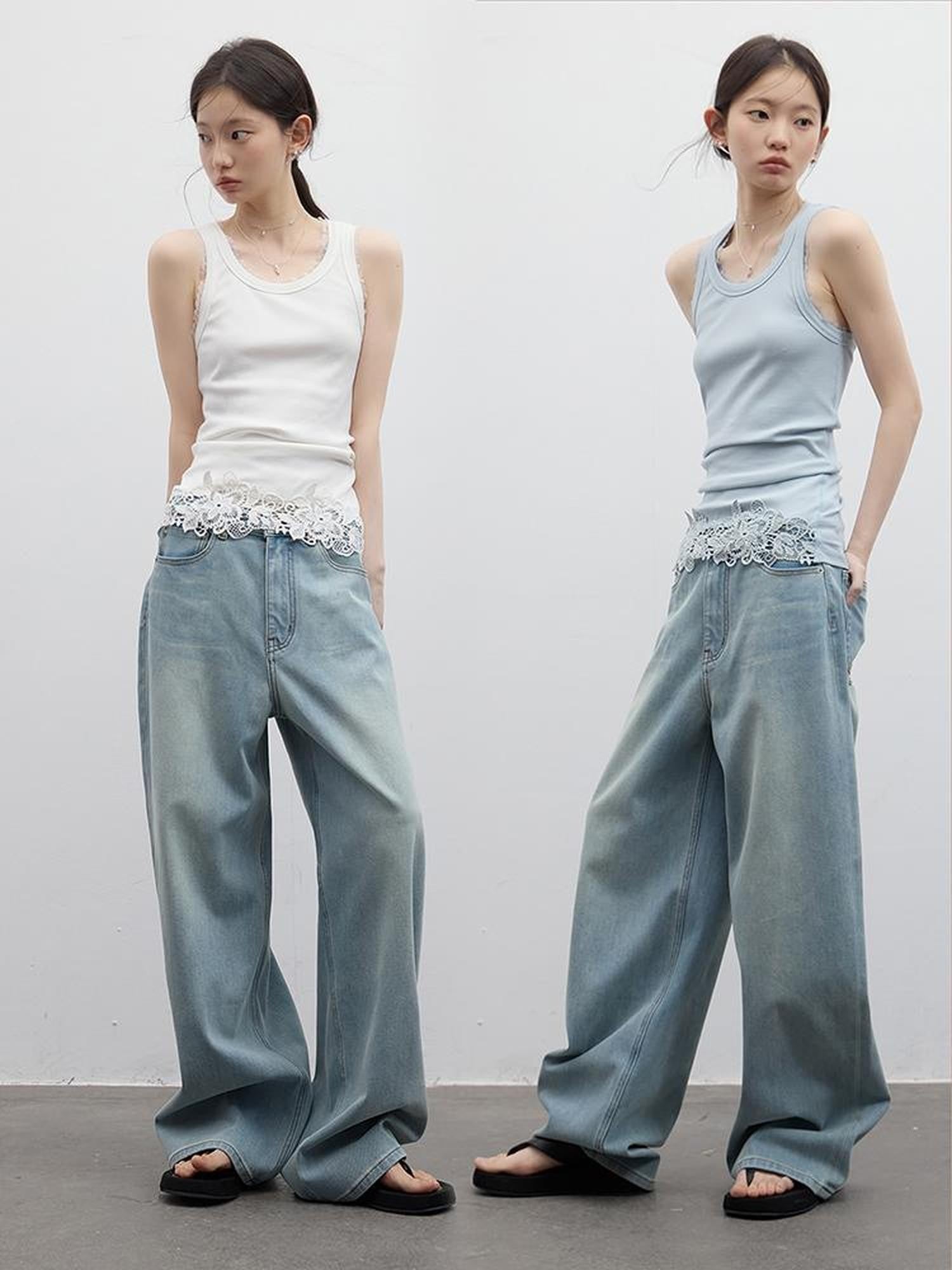 FUSSED Girly Rope Embroidery Hollow Lace Slim Women&