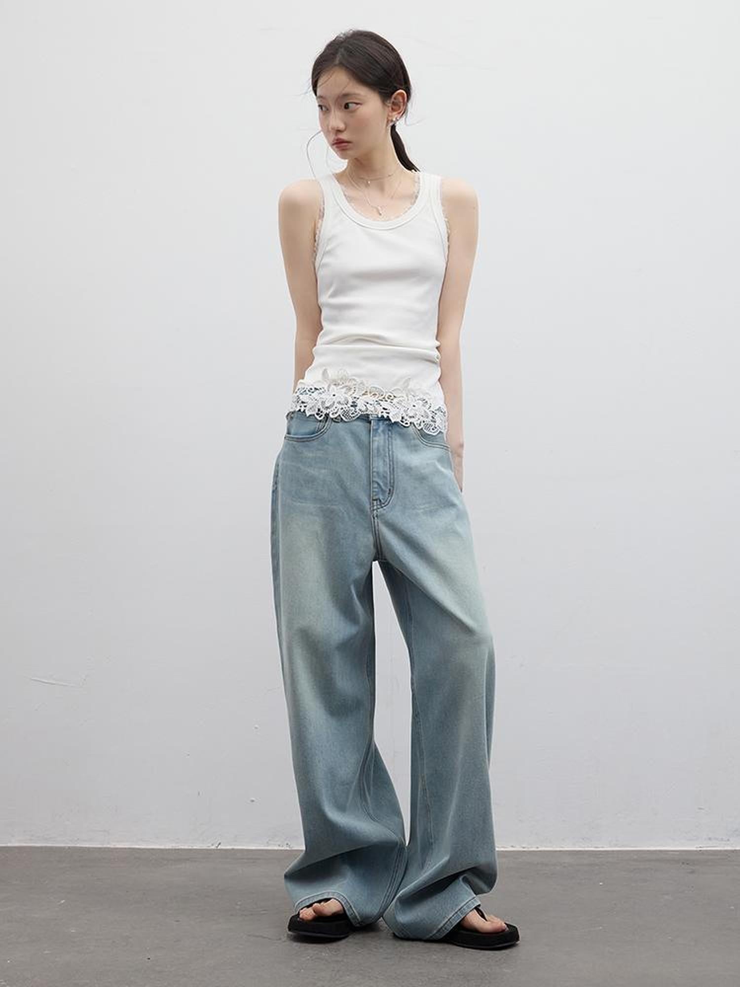FUSSED Girly Rope Embroidery Hollow Lace Slim Women&