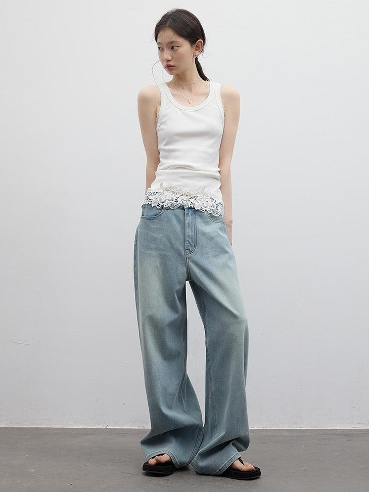 FUSSED Girly Rope Embroidery Hollow Lace Slim Women&
