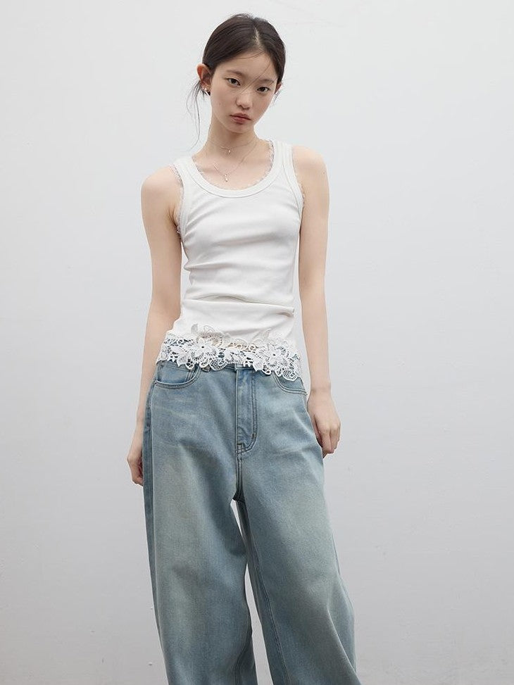 FUSSED Girly Rope Embroidery Hollow Lace Slim Women&