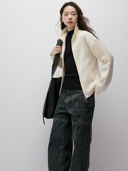 FUSSED Gray Blue Stonewash Ripped Seam Patchwork High Waist Women&