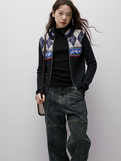 FUSSED Gray Blue Stonewash Ripped Seam Patchwork High Waist Women&