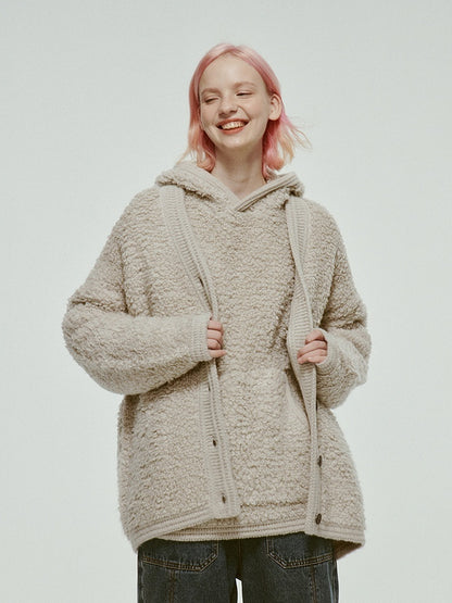 FUSSED_Gray_White_Machine_Crochet_Loop_V-neck_Single_Row_Buttons_Women&