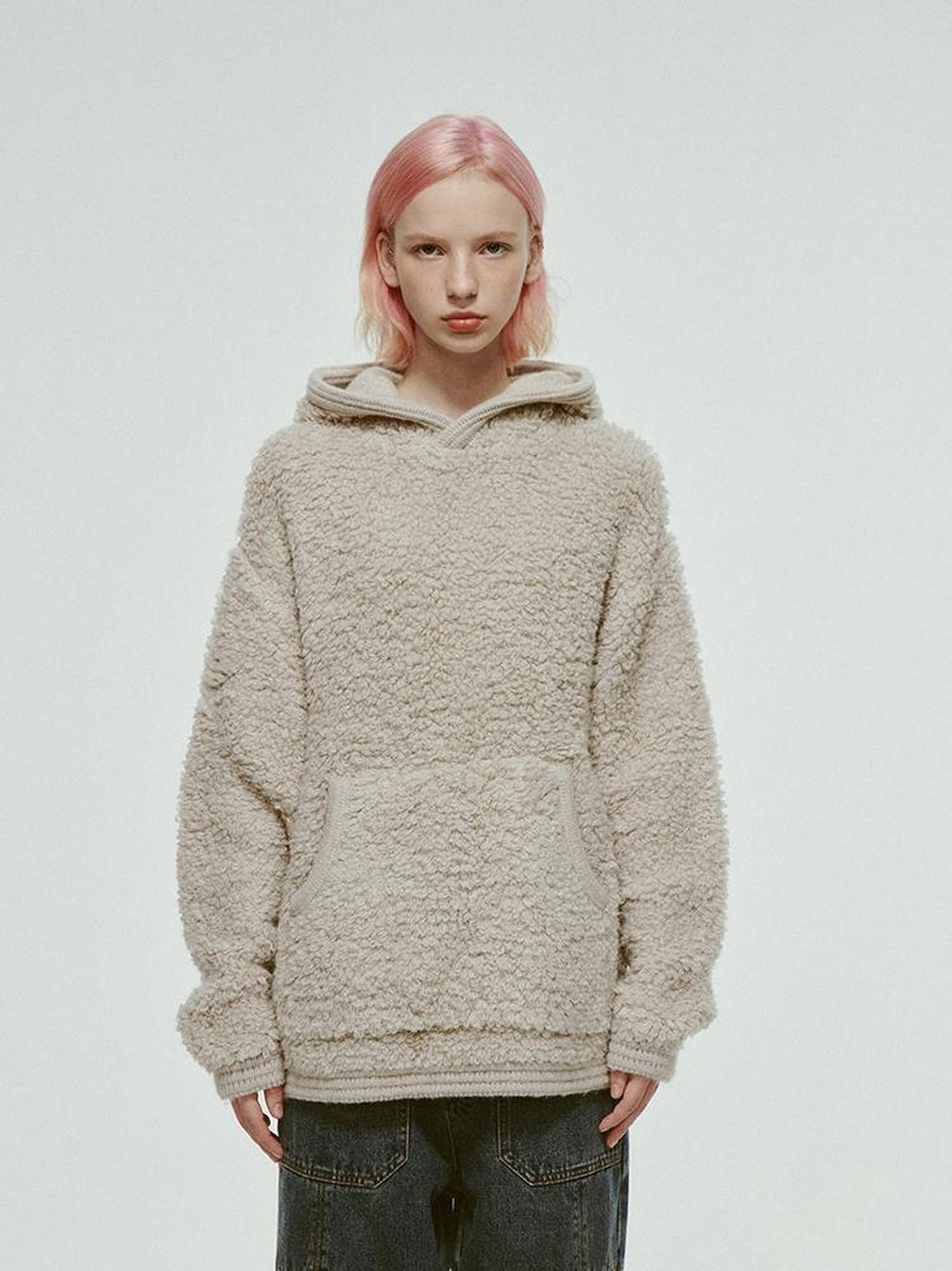 FUSSED Gray White Wool Blend Fleece Hoodie