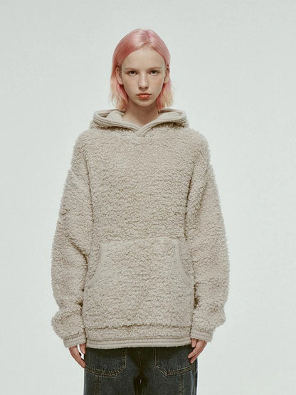 Gray White Wool Blend Fleece Hoodie