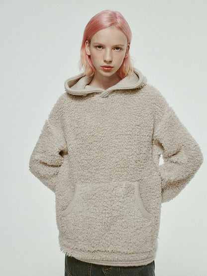 Gray White Wool Blend Fleece Hoodie