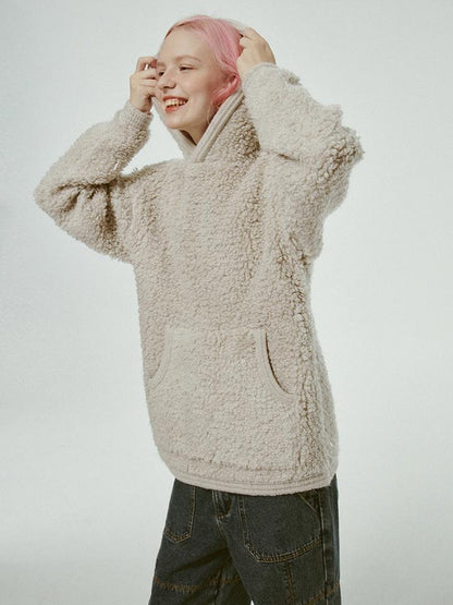 FUSSED Gray White Wool Blend Fleece Hoodie