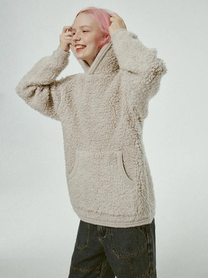 Gray White Wool Blend Fleece Hoodie