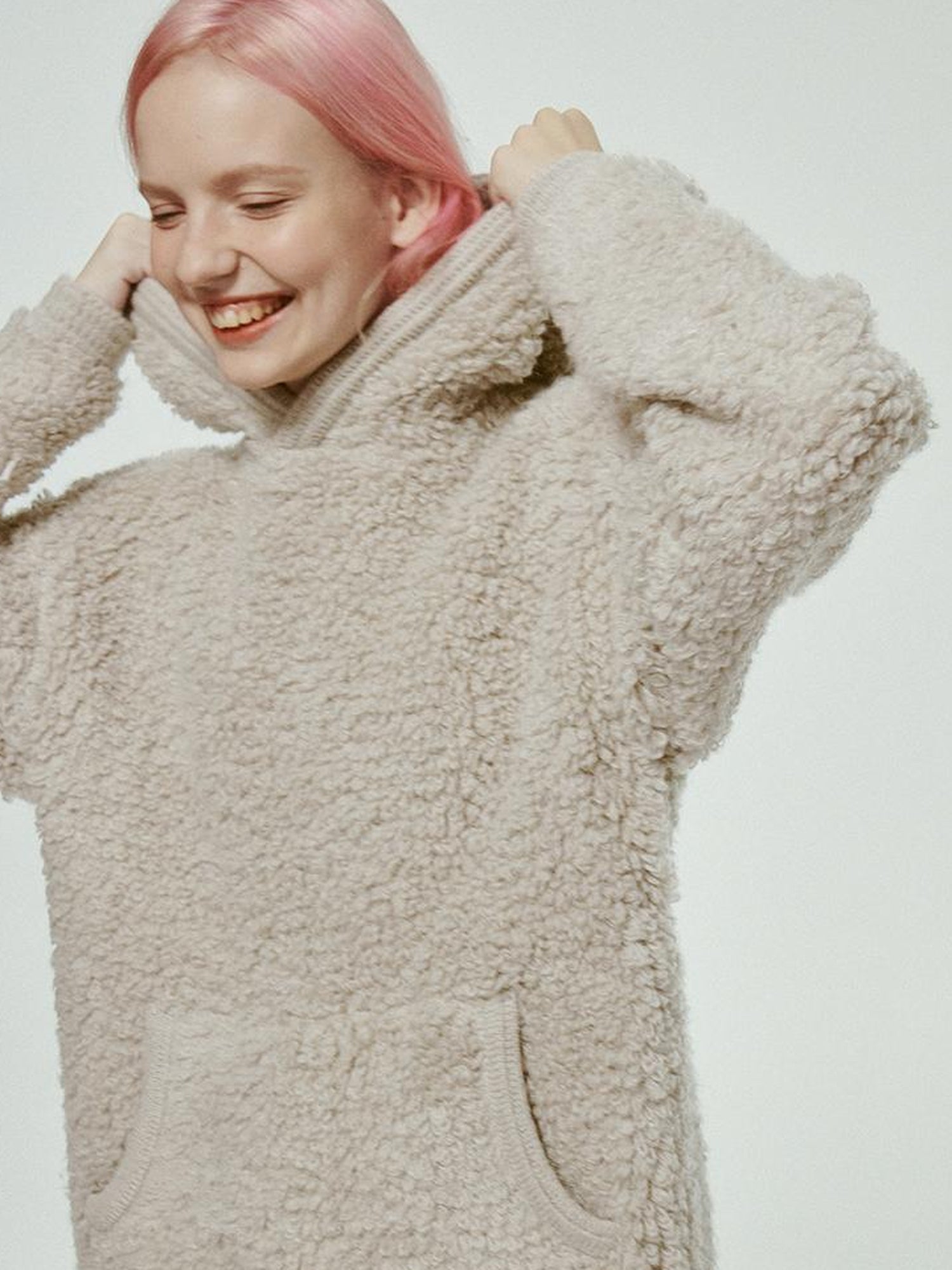 FUSSED Gray White Wool Blend Fleece Hoodie