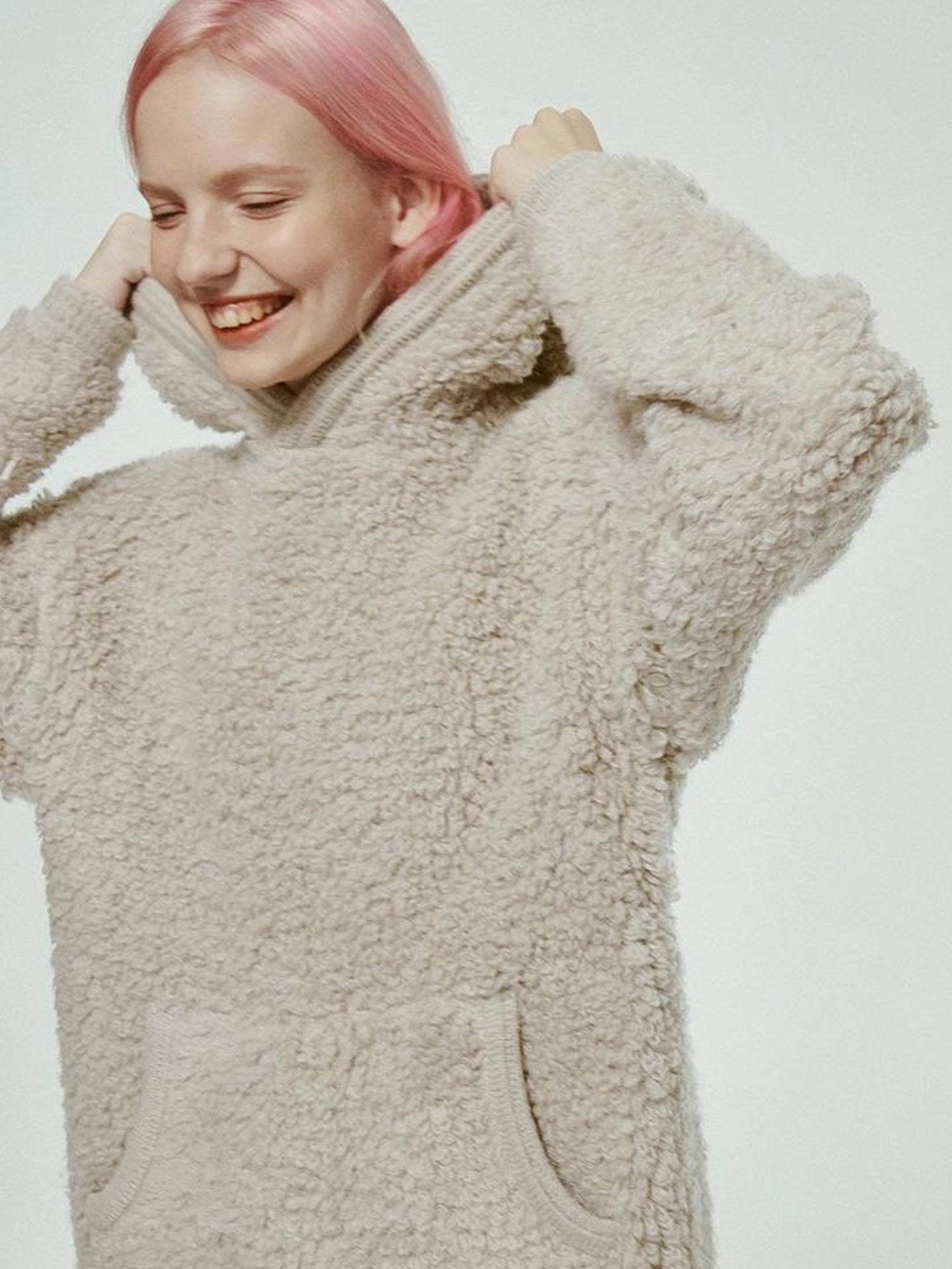 Gray White Wool Blend Fleece Hoodie