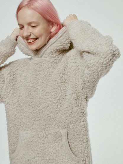 Gray White Wool Blend Fleece Hoodie