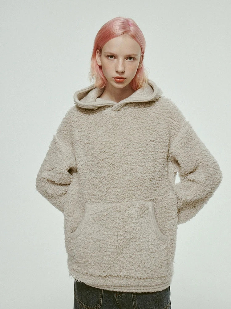 Gray White Wool Blend Fleece Hoodie